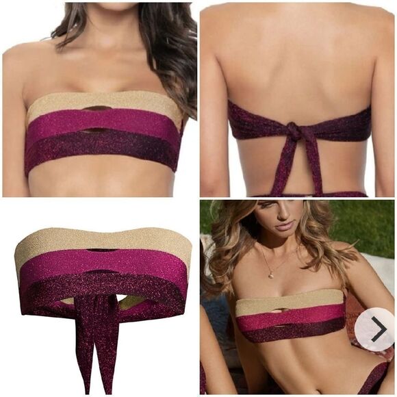 PQ Swim Women's Garnet Color Block Bandeau Bikini Top Size L